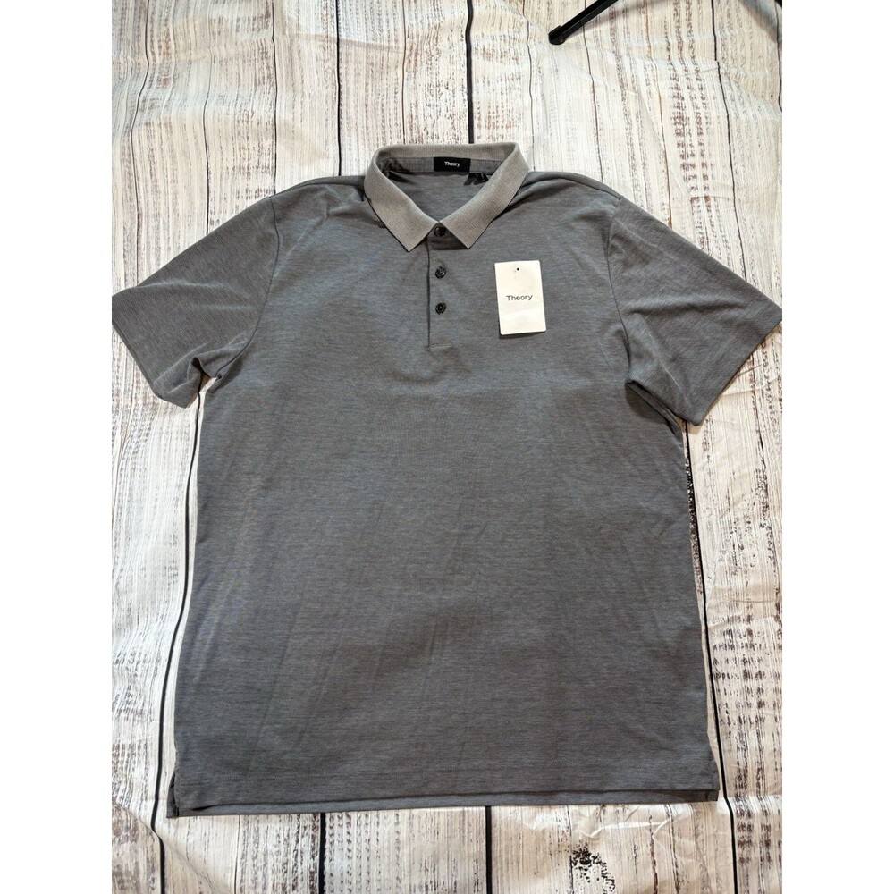 Theory Polo Shirt Men's XL Gray Atlas Pique Short Sleeve NWT